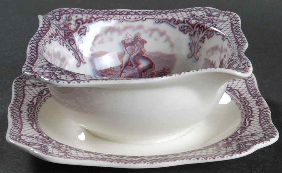 Colonial Times Mulberry (Scalloped) Gravy Boat with Attached Underplate by Crown Ducal-1