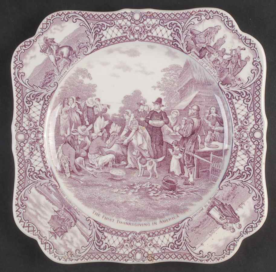 Colonial Times Mulberry (Scalloped) Square Luncheon Plate by Crown Ducal-1