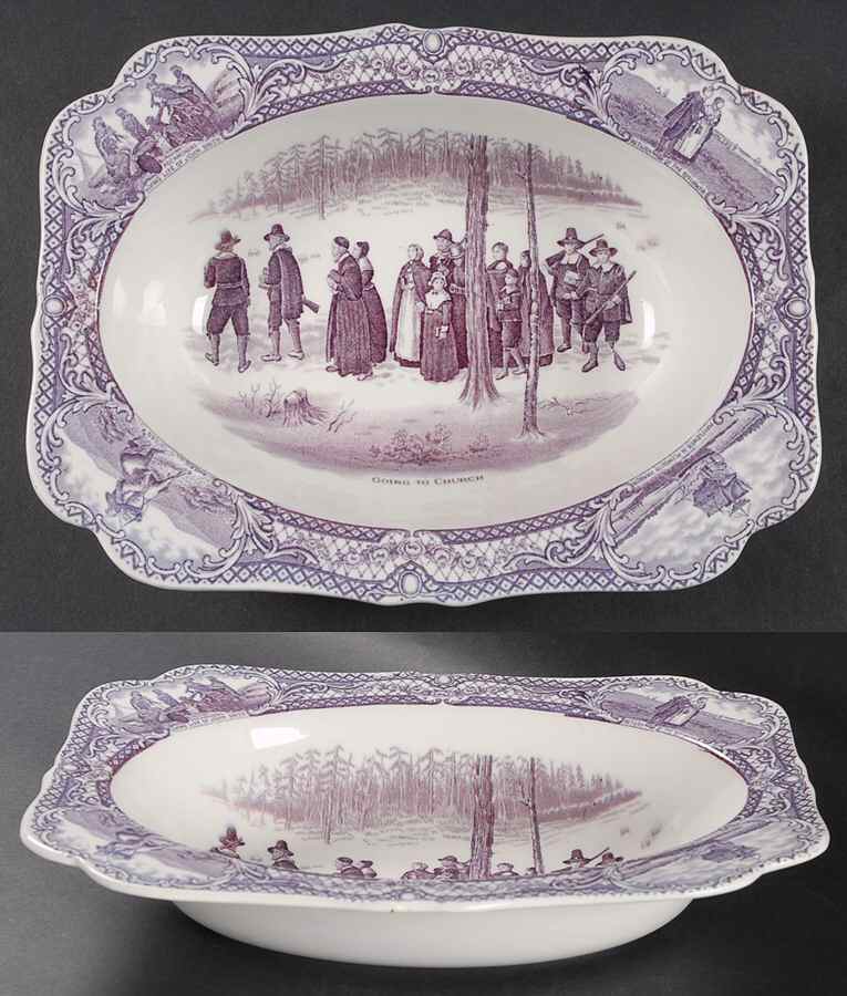 Colonial Times Mulberry (Scalloped) 9" Oval Vegetable Bowl by Crown Ducal-1