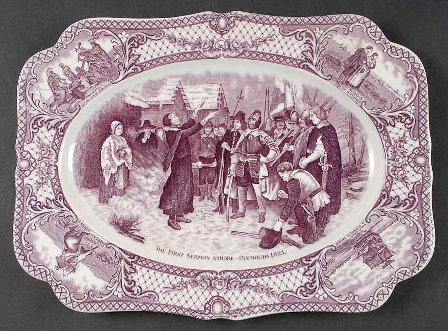 Colonial Times Mulberry (Scalloped) 10" Oval Serving Platter by Crown Ducal-1