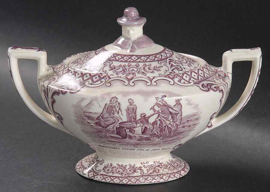Colonial Times Mulberry (Scalloped) Sugar Bowl & Lid by Crown Ducal-1