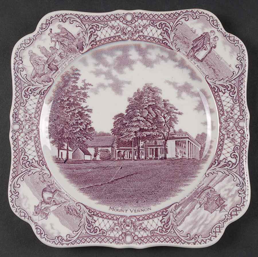 Colonial Times Mulberry (Scalloped) Square Luncheon Plate by Crown Ducal-1