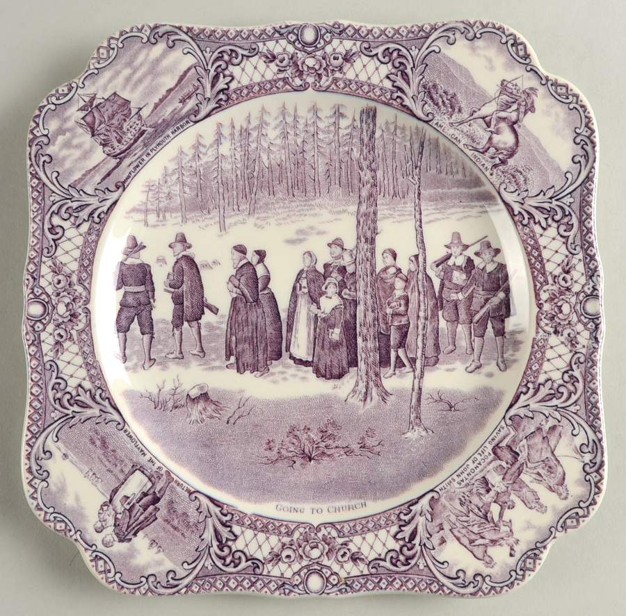 Colonial Times Mulberry (Scalloped) Square Luncheon Plate by Crown Ducal-1