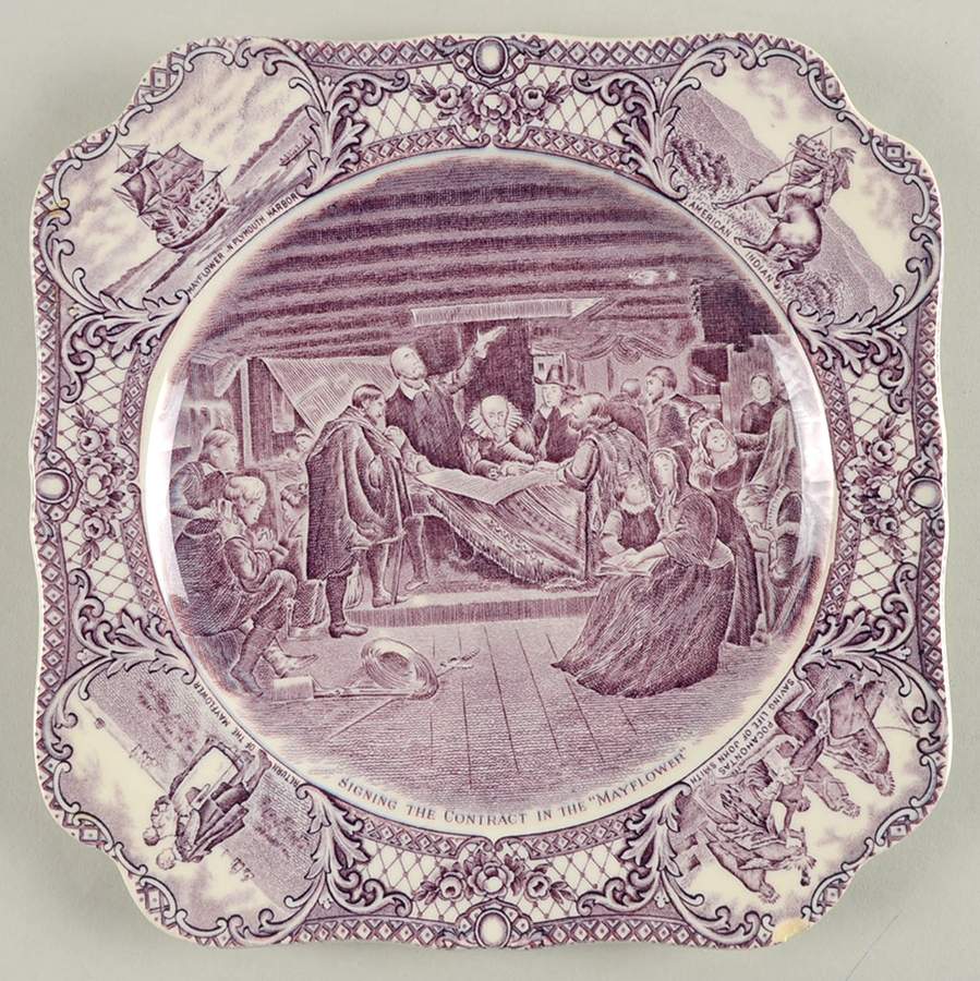 Colonial Times Mulberry (Scalloped) Square Luncheon Plate by Crown Ducal-1