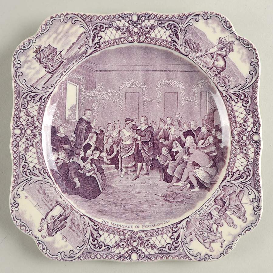 Colonial Times Mulberry (Scalloped) Square Luncheon Plate by Crown Ducal-1