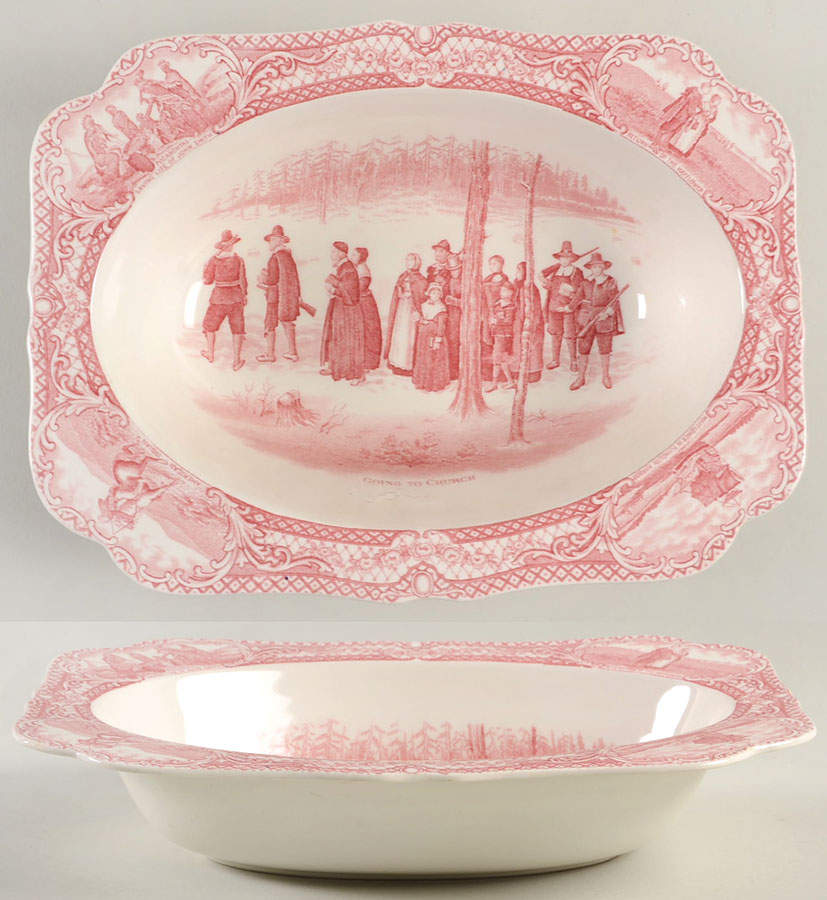 Colonial Times Pink (Scalloped) 9" Oval Vegetable Bowl by Crown Ducal-1