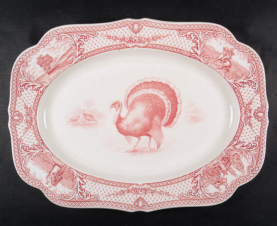 Colonial Times Pink (Scalloped) 20" Oval Serving Platter by Crown Ducal-1