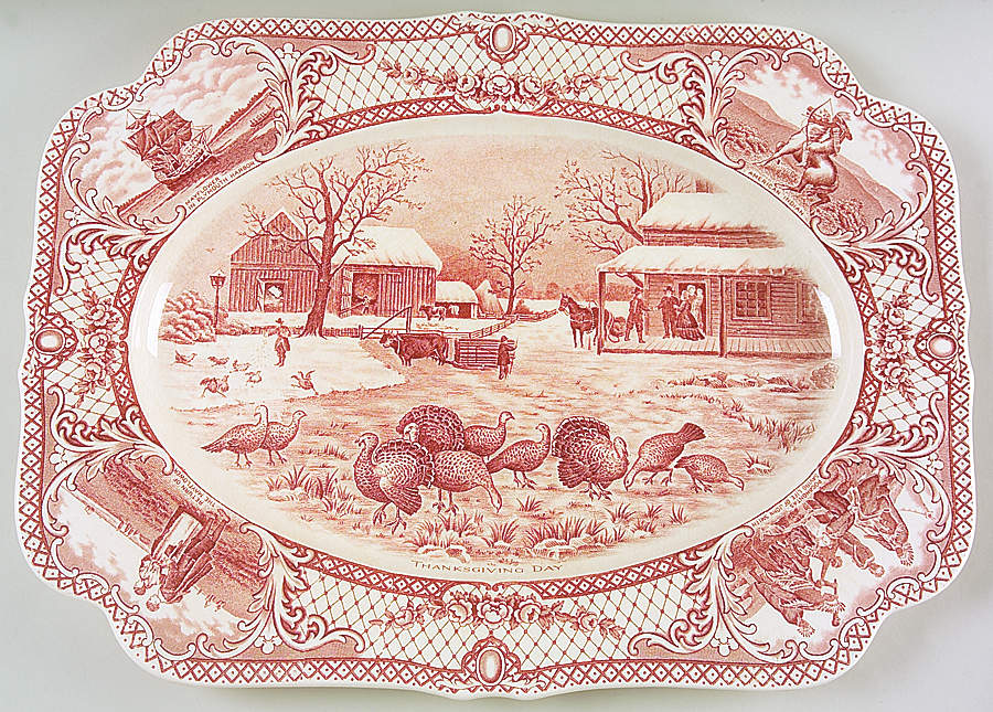 Colonial Times Pink (Scalloped) 17" Oval Serving Platter by Crown Ducal-1