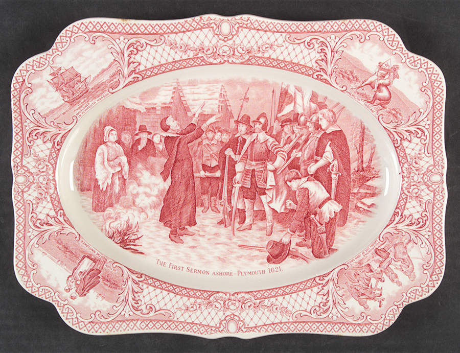 Colonial Times Pink (Scalloped) 12" Oval Serving Platter by Crown Ducal-1