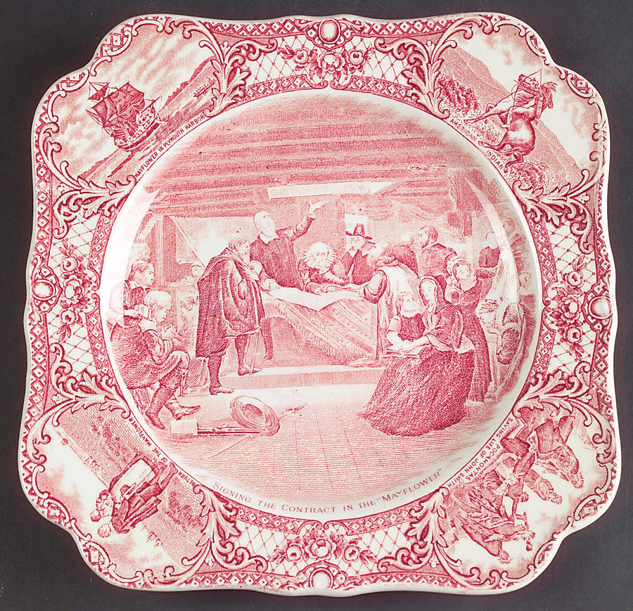 Colonial Times Pink (Scalloped) Square Luncheon Plate by Crown Ducal-1