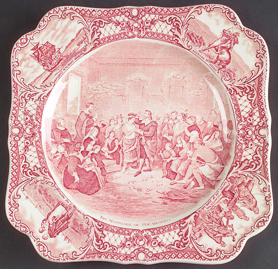 Colonial Times Pink (Scalloped) Square Luncheon Plate by Crown Ducal-1