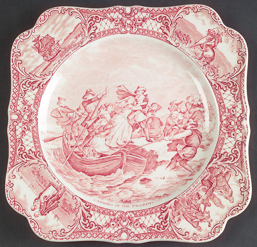 Colonial Times Pink (Scalloped) Square Luncheon Plate by Crown Ducal-1