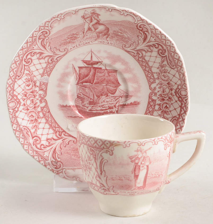 Colonial Times Pink (Scalloped) Flat Demitasse Cup & Saucer Set by Crown Ducal-1