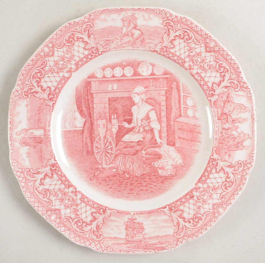 Colonial Times Pink (Scalloped) Bread & Butter Plate by Crown Ducal-1