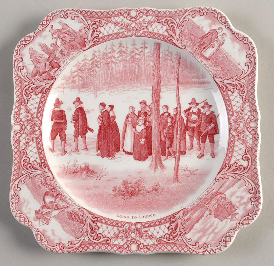 Colonial Times Pink (Scalloped) Square Luncheon Plate by Crown Ducal-1