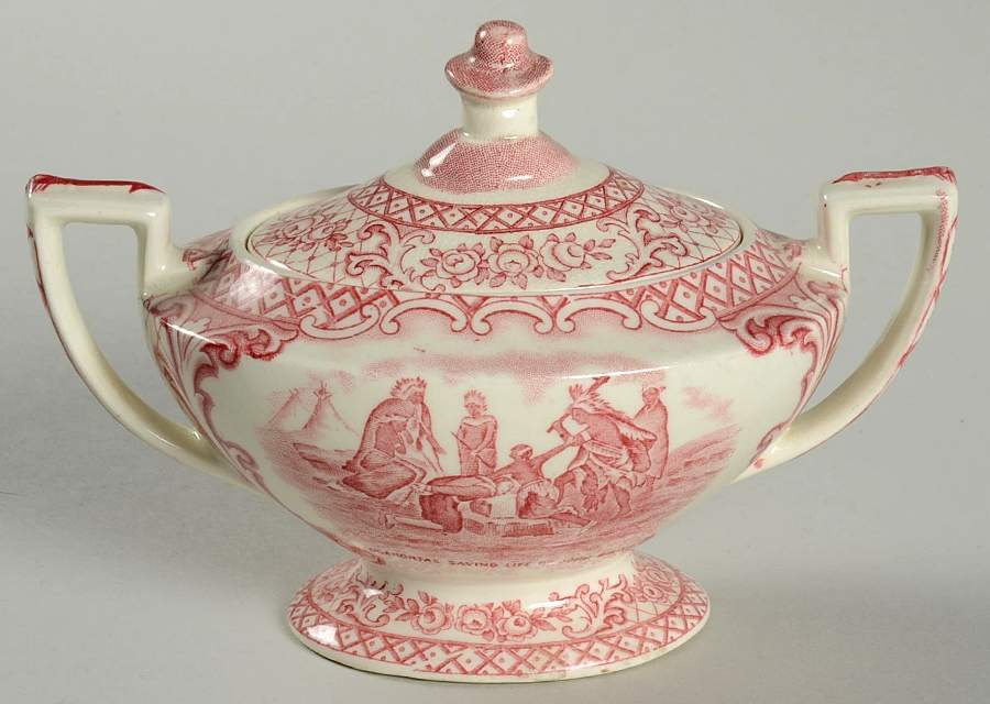 Colonial Times Pink (Scalloped) Sugar Bowl & Lid by Crown Ducal-1
