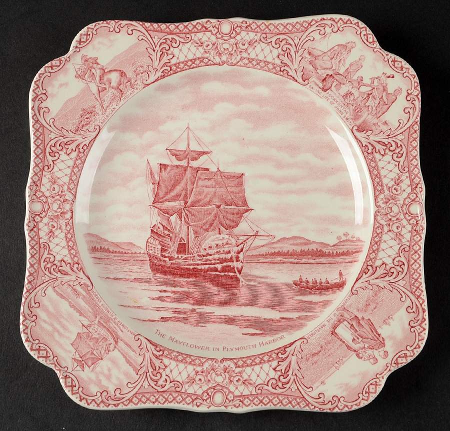 Colonial Times Pink (Scalloped) Square Luncheon Plate by Crown Ducal-1