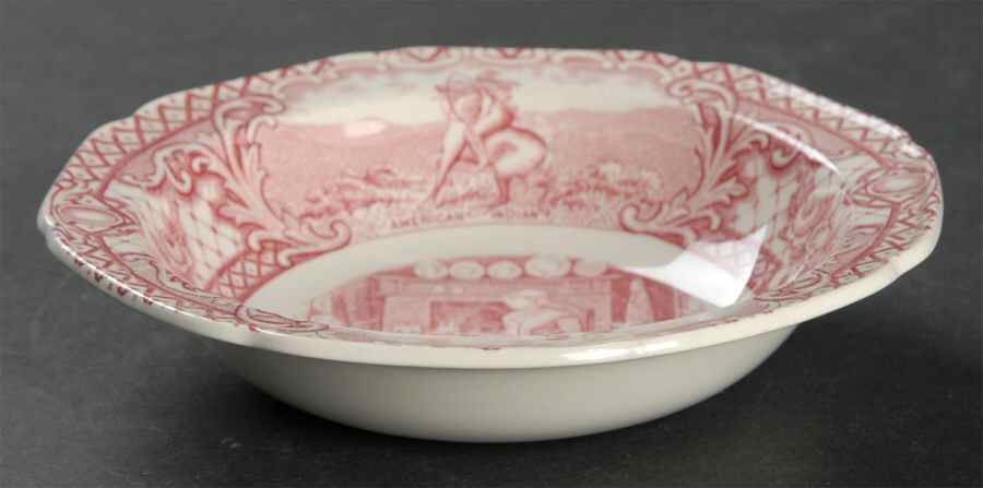 Colonial Times Pink (Scalloped) Rim Fruit/Dessert (Sauce) Bowl by Crown Ducal-1