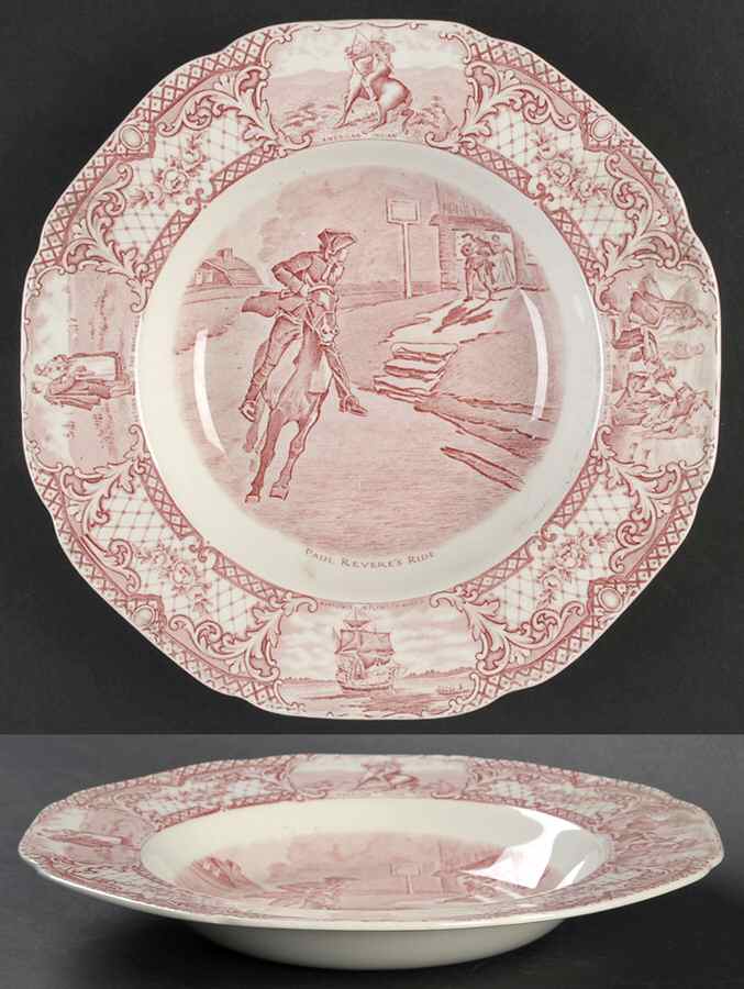 Colonial Times Pink (Scalloped) Rim Soup Bowl by Crown Ducal-1