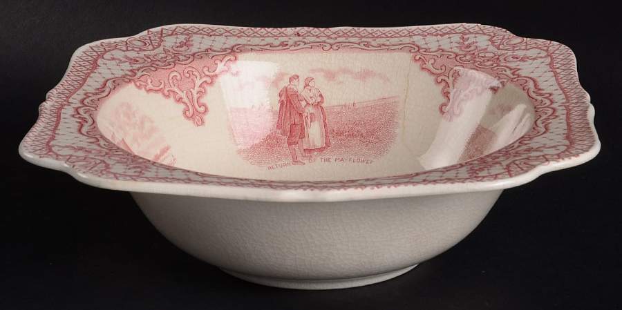 Colonial Times Pink (Scalloped) 8" Square Vegetable Bowl by Crown Ducal-1