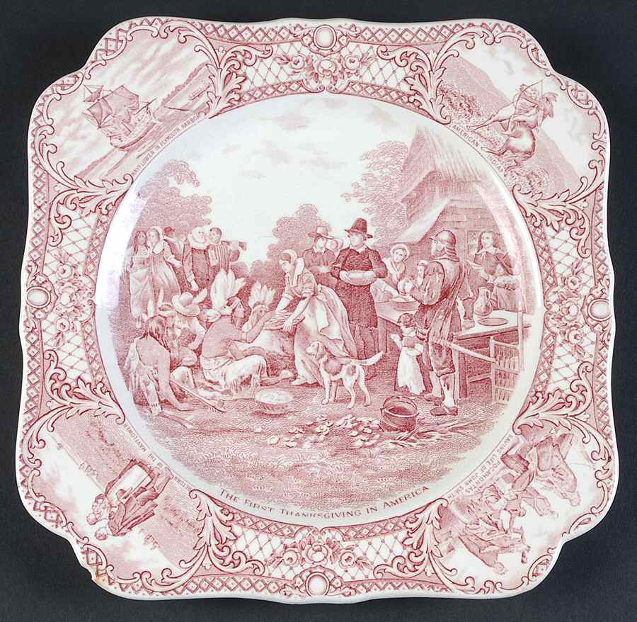 Colonial Times Pink (Scalloped) Square Luncheon Plate by Crown Ducal-1
