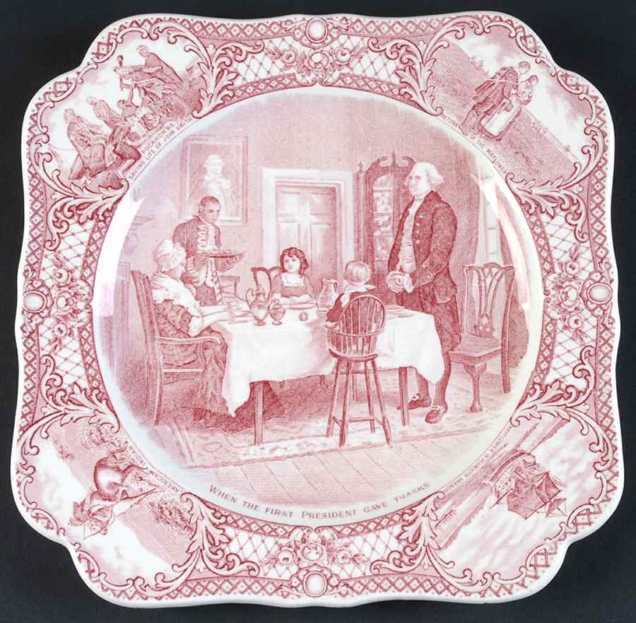 Colonial Times Pink (Scalloped) Square Luncheon Plate by Crown Ducal-1