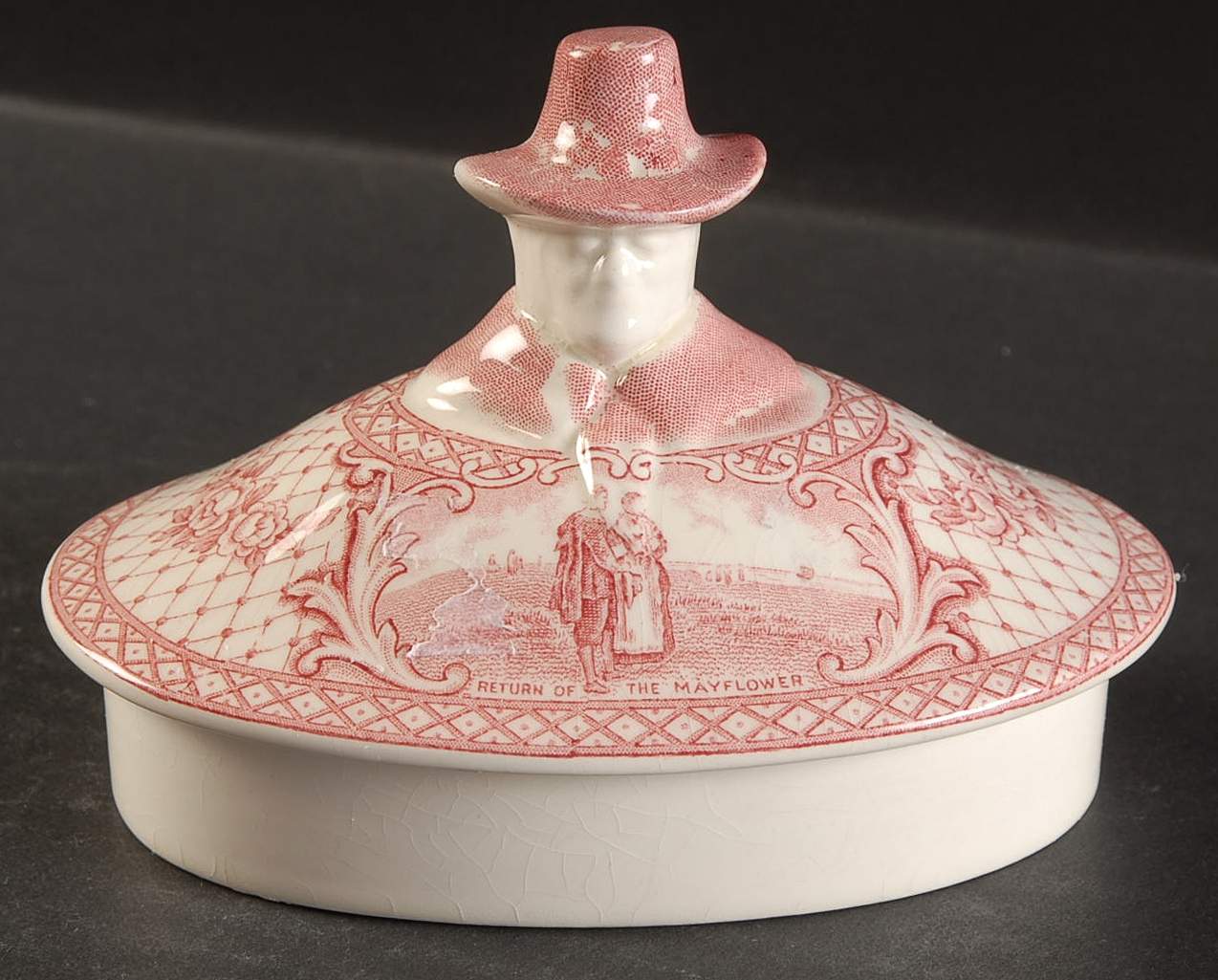 Colonial Times Pink (Scalloped) Lid for Teapot by Crown Ducal-1