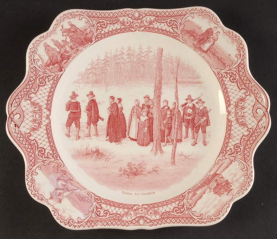 Colonial Times Pink (Scalloped) Square Handled Cake Plate by Crown Ducal-1