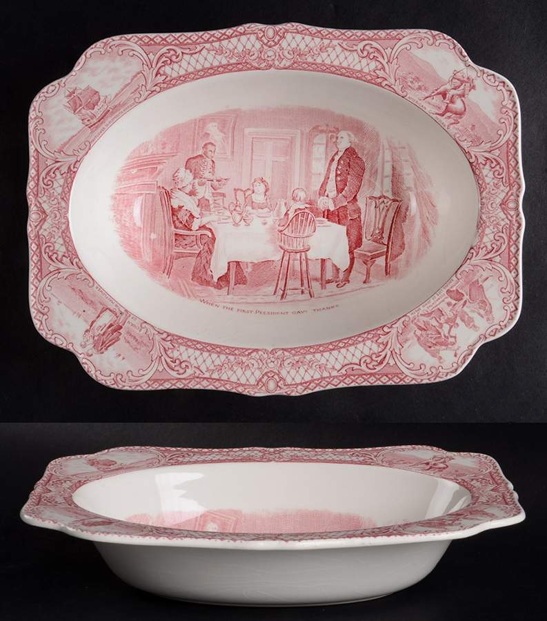 Colonial Times Pink (Scalloped) 9" Oval Vegetable Bowl by Crown Ducal-1