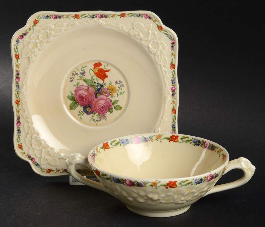 CRD1 Flat Cream Soup Bowl & Saucer Set by Crown Ducal-1