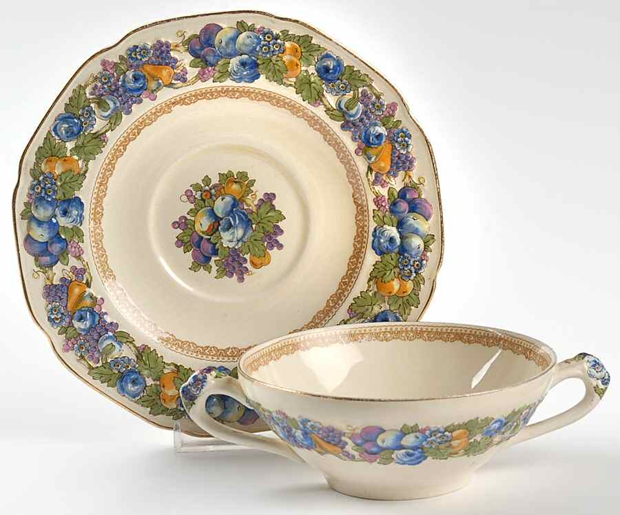 1954 Flat Cream Soup Bowl & Saucer Set by Crown Ducal-1