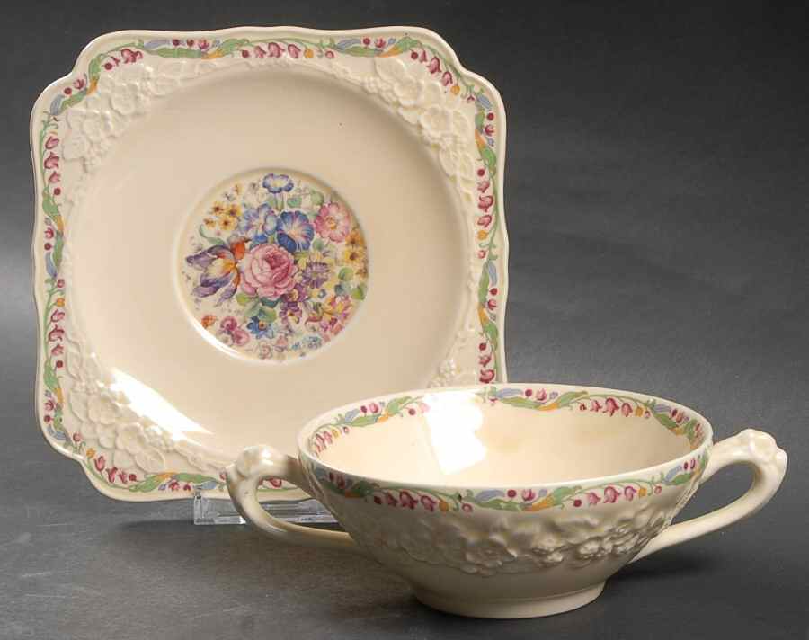 CRD24 Flat Cream Soup Bowl & Saucer Set by Crown Ducal-1