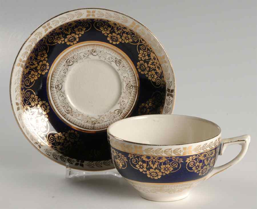 6107 (Blue) Flat Cup & Saucer Set by Crown Ducal-1