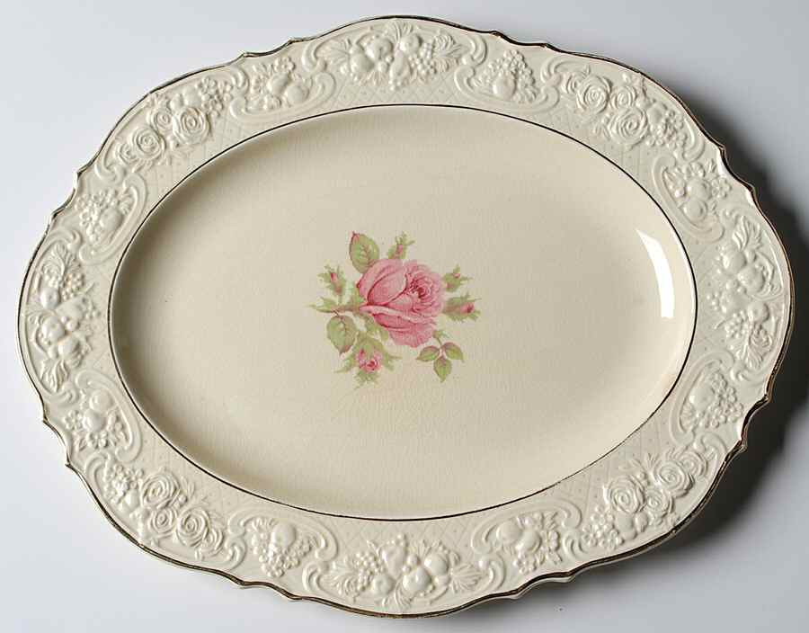 Rose Marie (Pink) 12" Oval Serving Platter by Crown Ducal-1