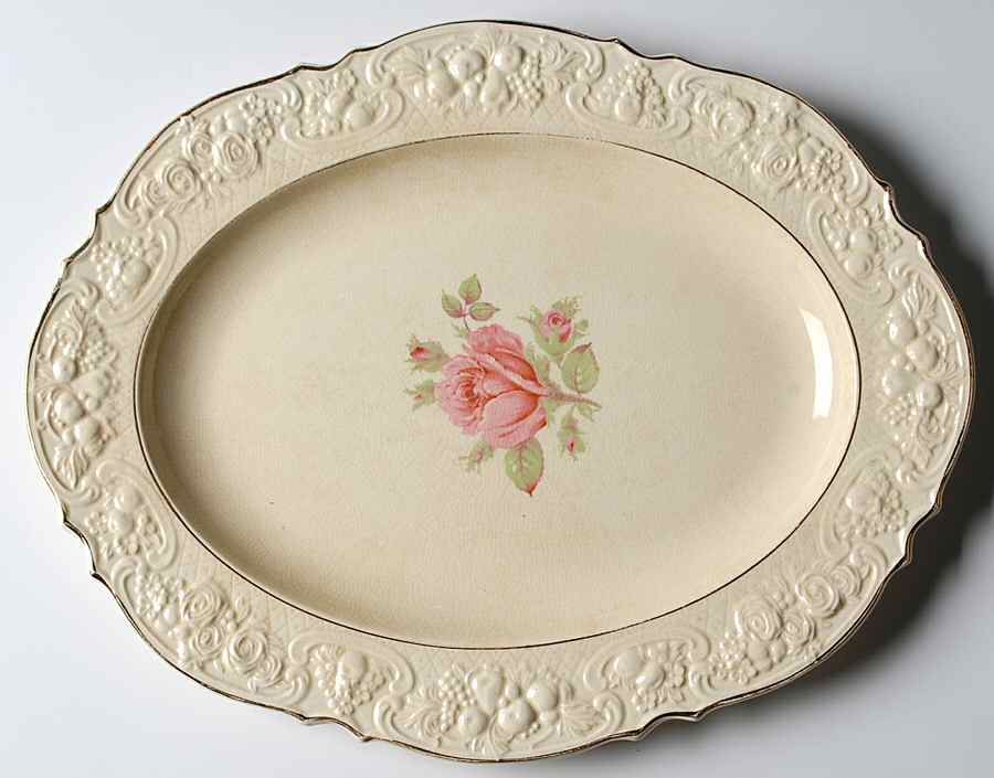 Rose Marie (Pink) 14" Oval Serving Platter by Crown Ducal-1