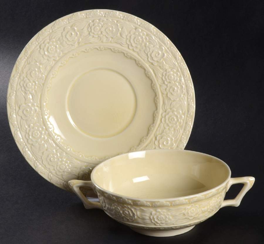 CRD8 Footed Cream Soup Bowl & Saucer Set by Crown Ducal-1