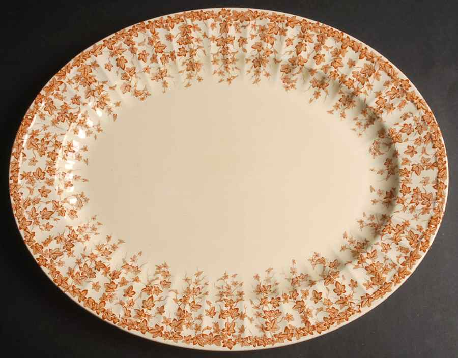 Early English Ivy Brown (Smooth) 14" Oval Serving Platter by Crown Ducal-1