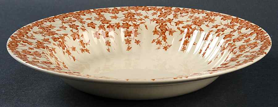 Early English Ivy Brown (Smooth) Large Rim Soup Bowl by Crown Ducal-1
