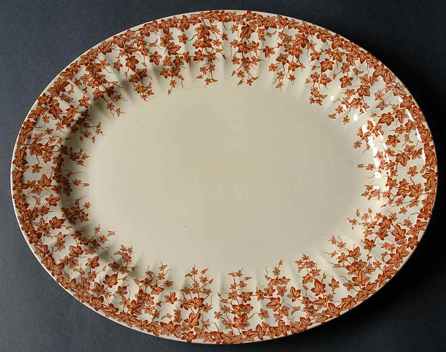 Early English Ivy Brown (Smooth) 12" Oval Serving Platter by Crown Ducal-1