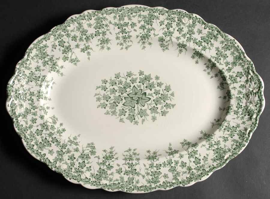 Early English Ivy Green 16" Oval Serving Platter by Crown Ducal-1