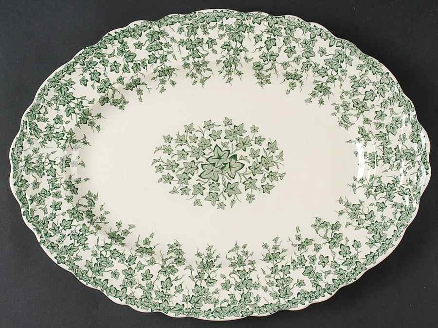 Early English Ivy Green 14" Oval Serving Platter by Crown Ducal-1