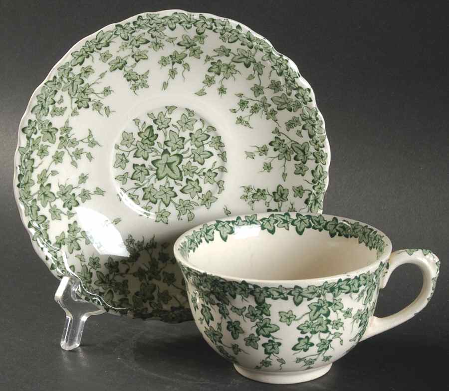 Early English Ivy Green Oversized Cup & Saucer Set by Crown Ducal-1