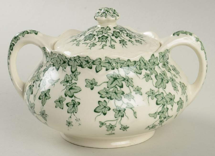 Early English Ivy Green Sugar Bowl & Lid by Crown Ducal-1
