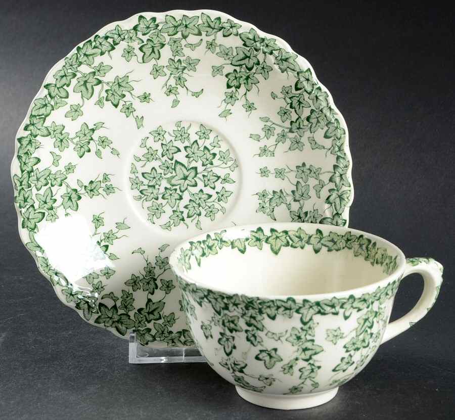 Early English Ivy Green Flat Cup & Saucer Set by Crown Ducal-1