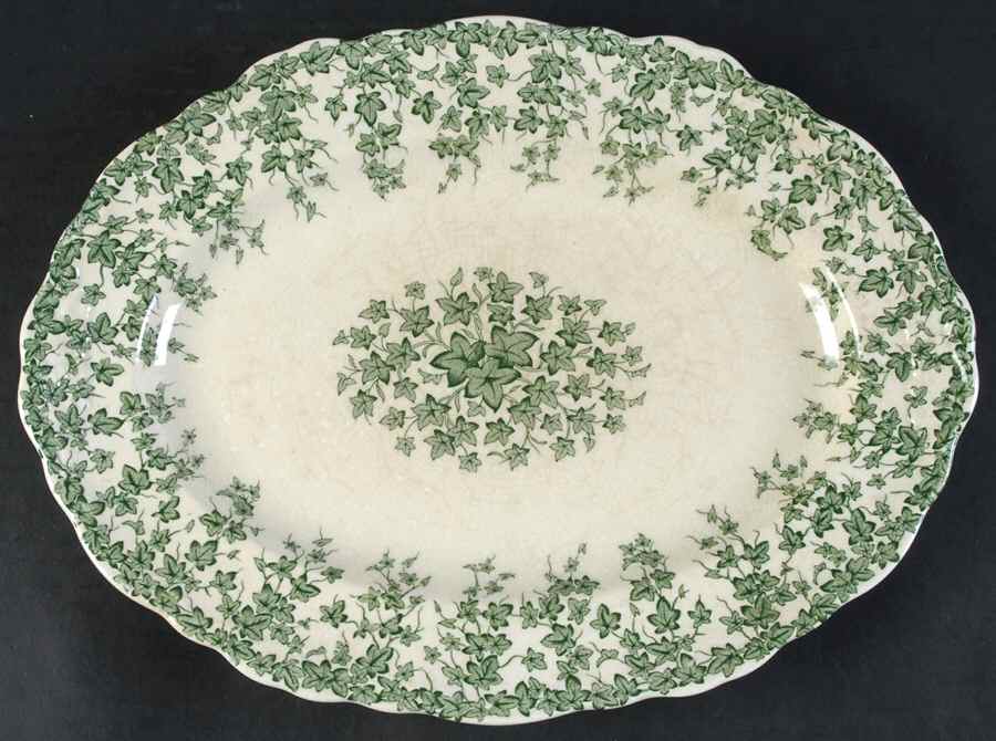 Early English Ivy Green 12" Oval Serving Platter by Crown Ducal-1