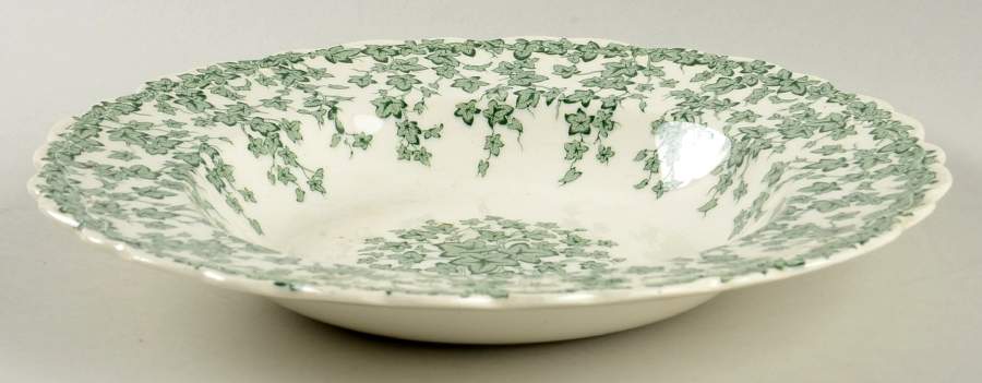 Early English Ivy Green Large Rim Soup Bowl by Crown Ducal-1