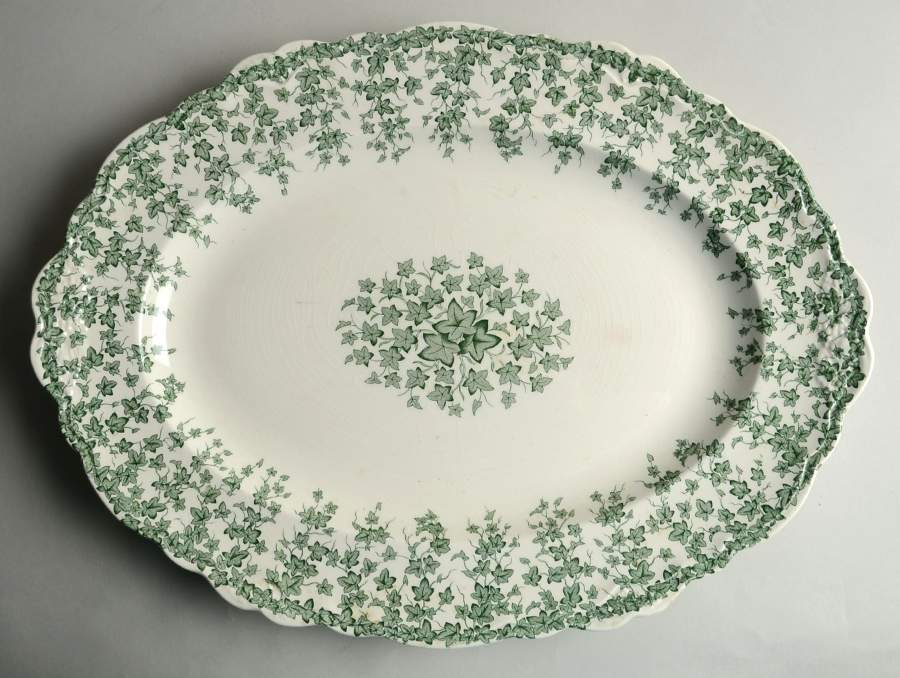 Early English Ivy Green 17" Oval Serving Platter by Crown Ducal-1