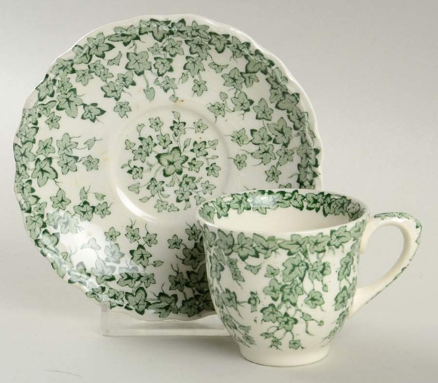 Early English Ivy Green Flat Demitasse Cup & Saucer Set by Crown Ducal-1