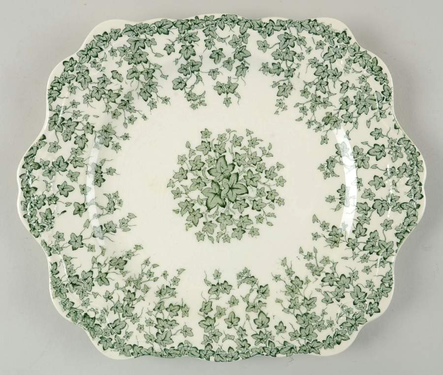 Early English Ivy Green Square Handled Cake Plate by Crown Ducal-1