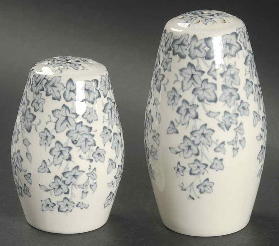 Early English Ivy Blue Gray (Scalloped) Salt & Pepper Set by Crown Ducal-1